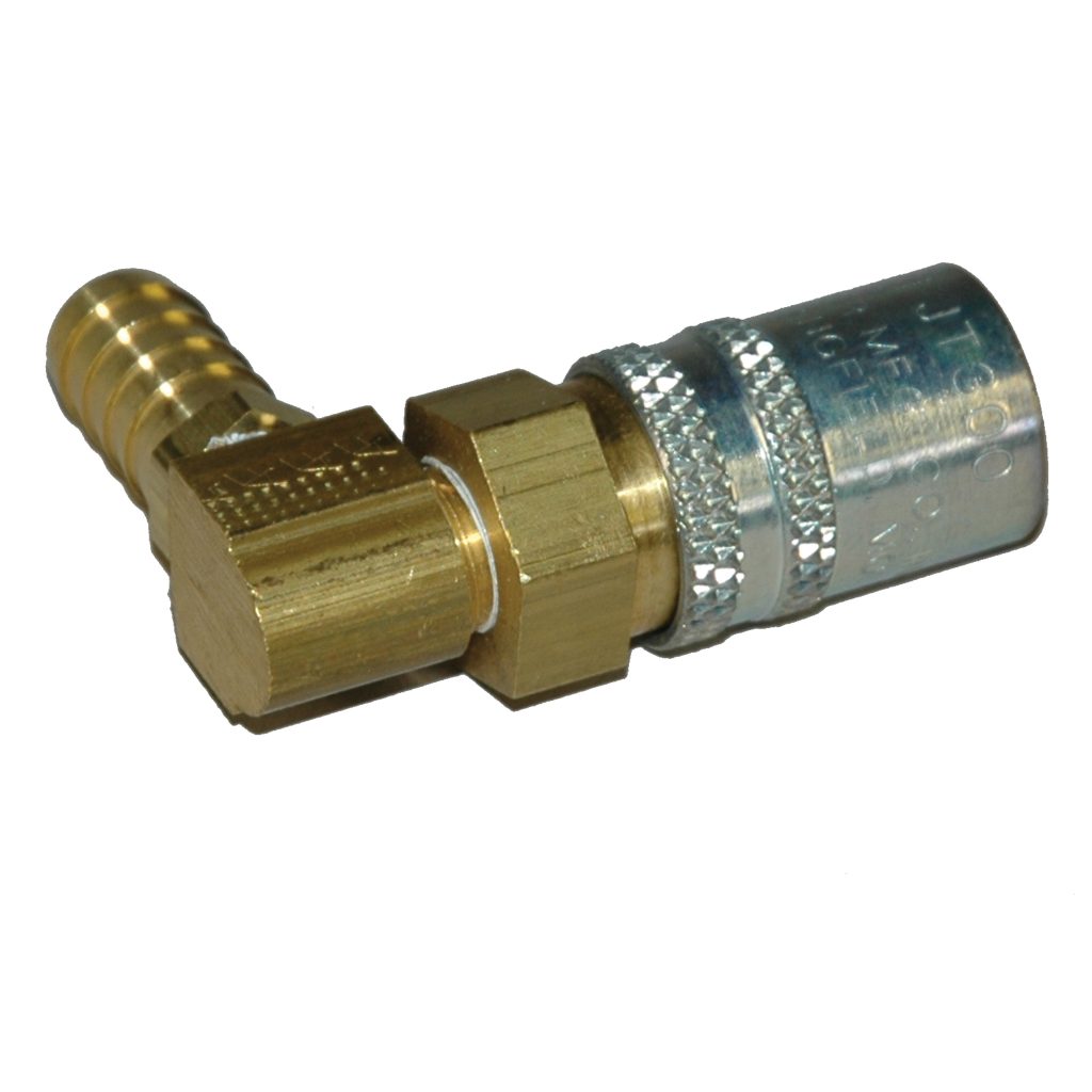 Coupler, 3/8" Passage, 90 Degree, 1/2" Hose, Valved, 318V Series.