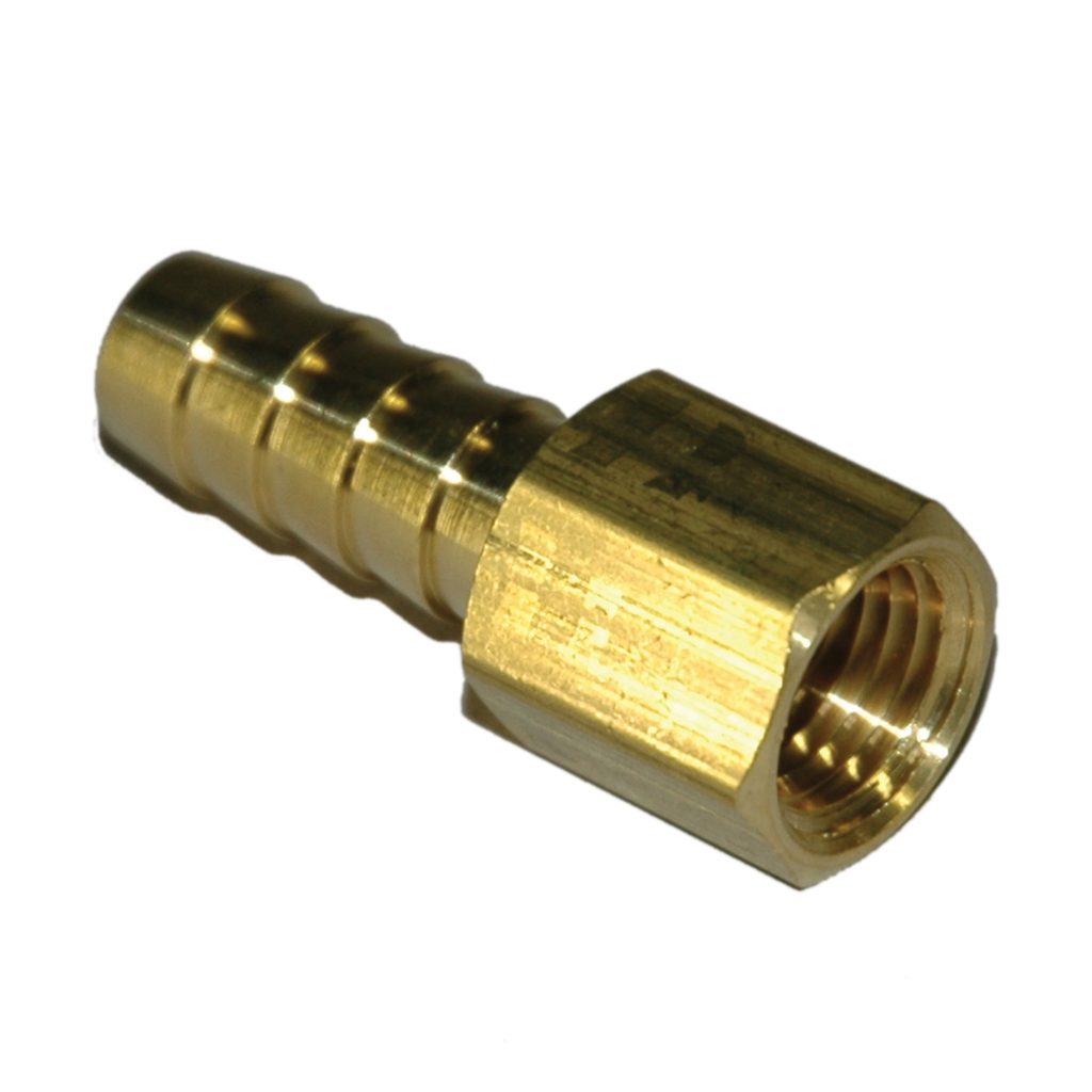 Hose Barb, 3/8" Inside Diameter Hose, 1/4" Female NPT, Straight, Brass