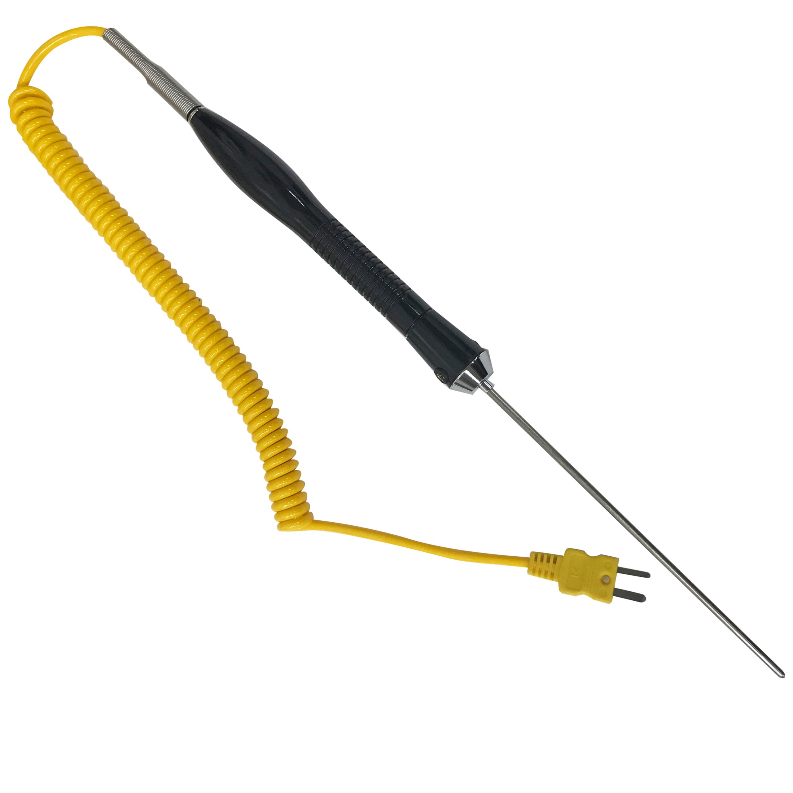 Piercing End Probe, 6" Stainless Steel Probe, 6" Handle, 24" Coiled Cord, with Male Plug - Image 1