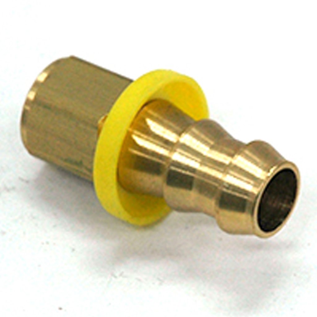 Hose Barb, 1/2" Inside Diameter Push-On, 1/4" Female NPT, Brass.