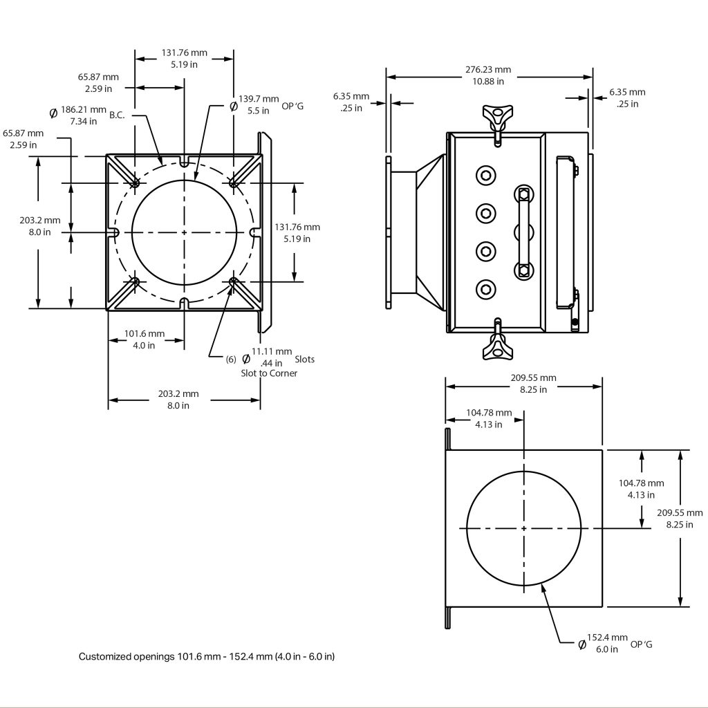 Drawer Magnet, 8" x 8", with Undrilled Blank Steel Top Flange and Universal Slotted Bottom Flange