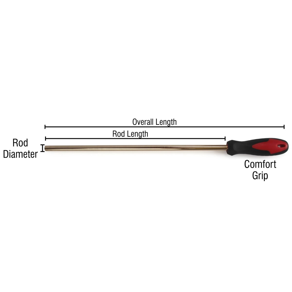 Brass Rod, Straight with Pointed Nose, 3/8" Rod Diameter, 13-7/8" Overall Length, Ergonomic Soft Comfort Grip - Image 3