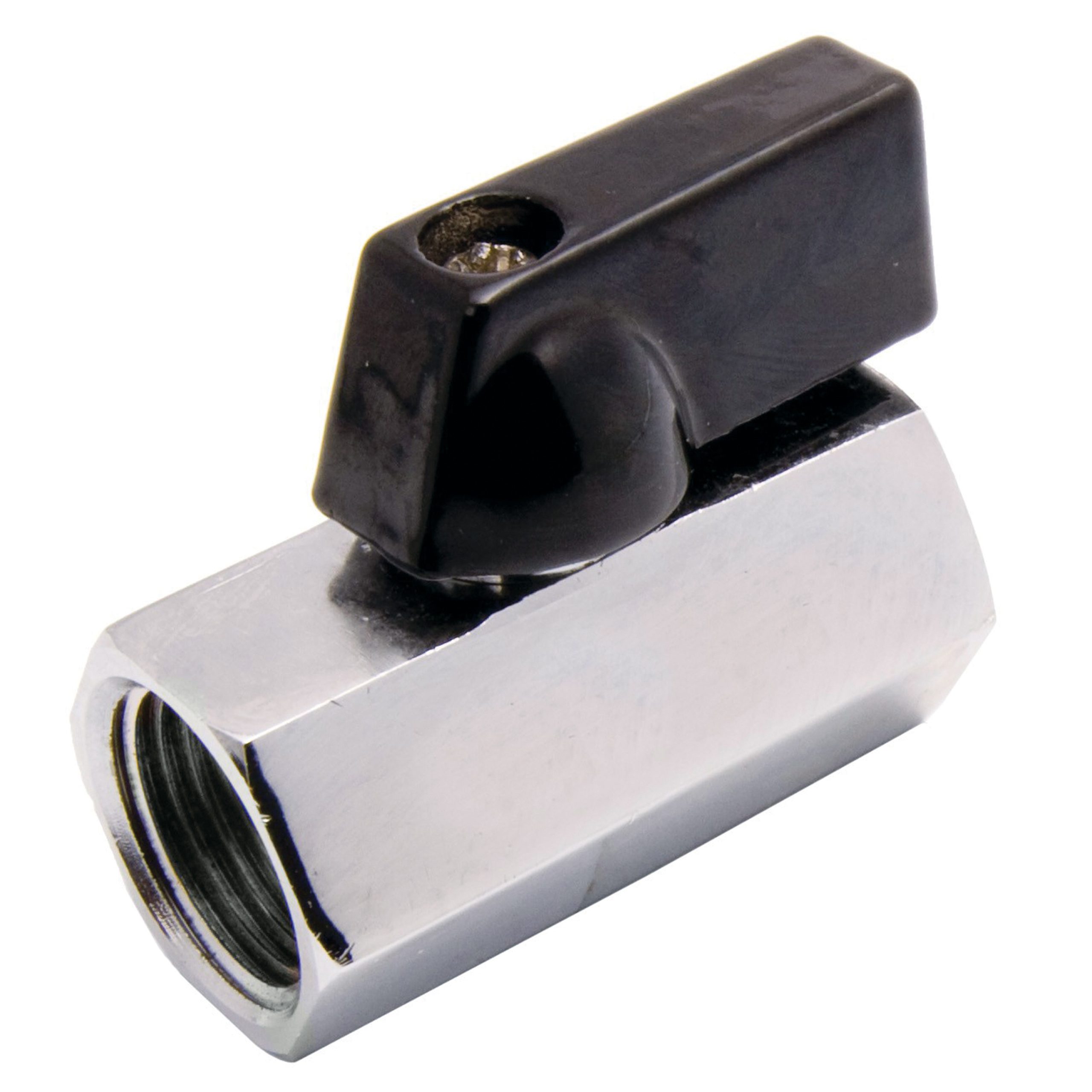 Ball Valve, Miniature, Female x Female, 1/2" NPT, Chrome Plated Brass Body - Image 1