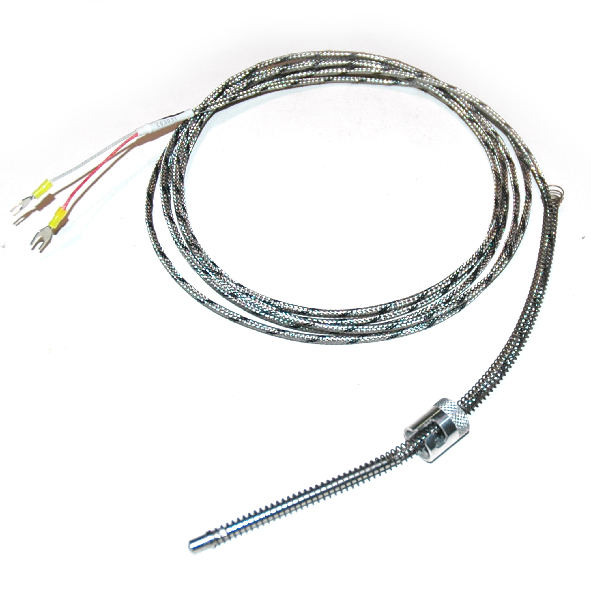Thermocouple, Variable Depth, 1/2"-3/4", Straight, 3/16" Tip, Type J, 96" SS Leads, Spade Lugs, Grounded - Image 1