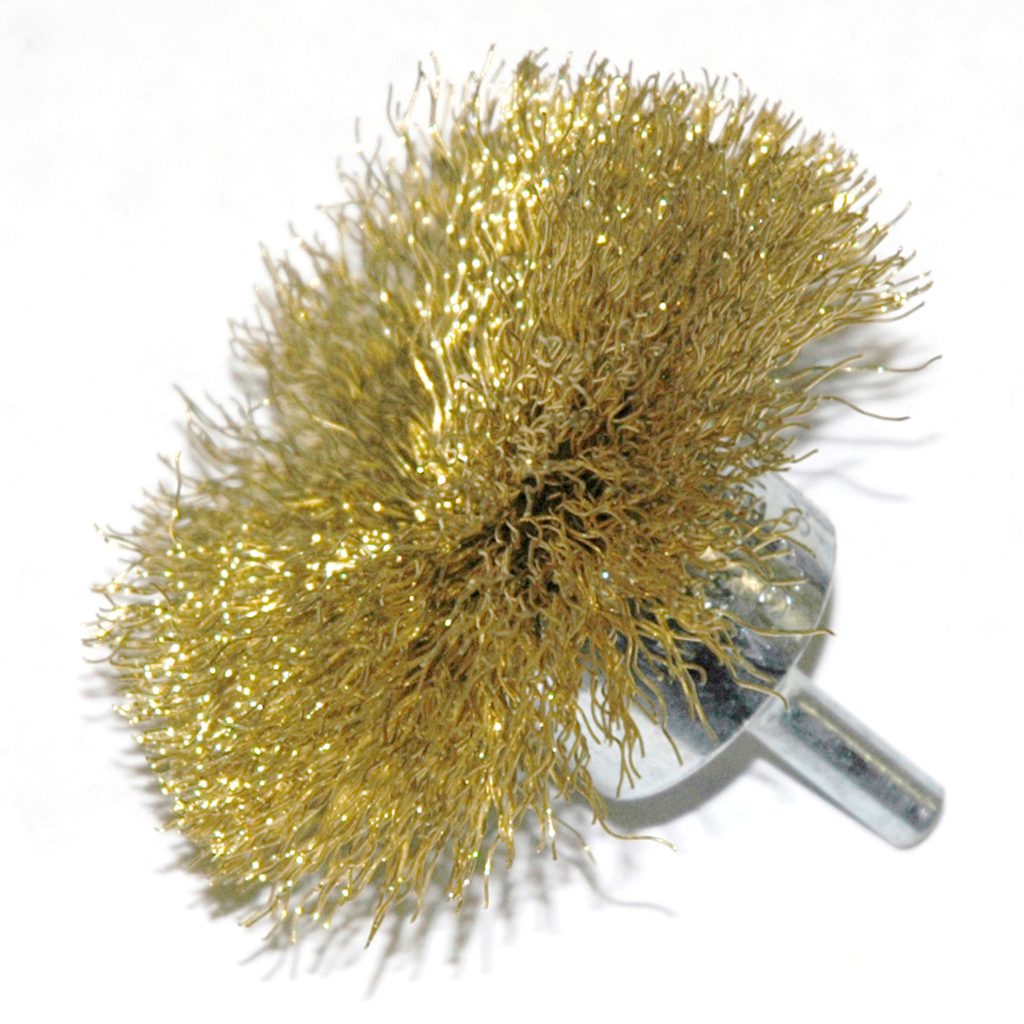 Brass Circular Flared End Brush, 2-3/4" Brush Diameter, 1/4" Shaft Diameter