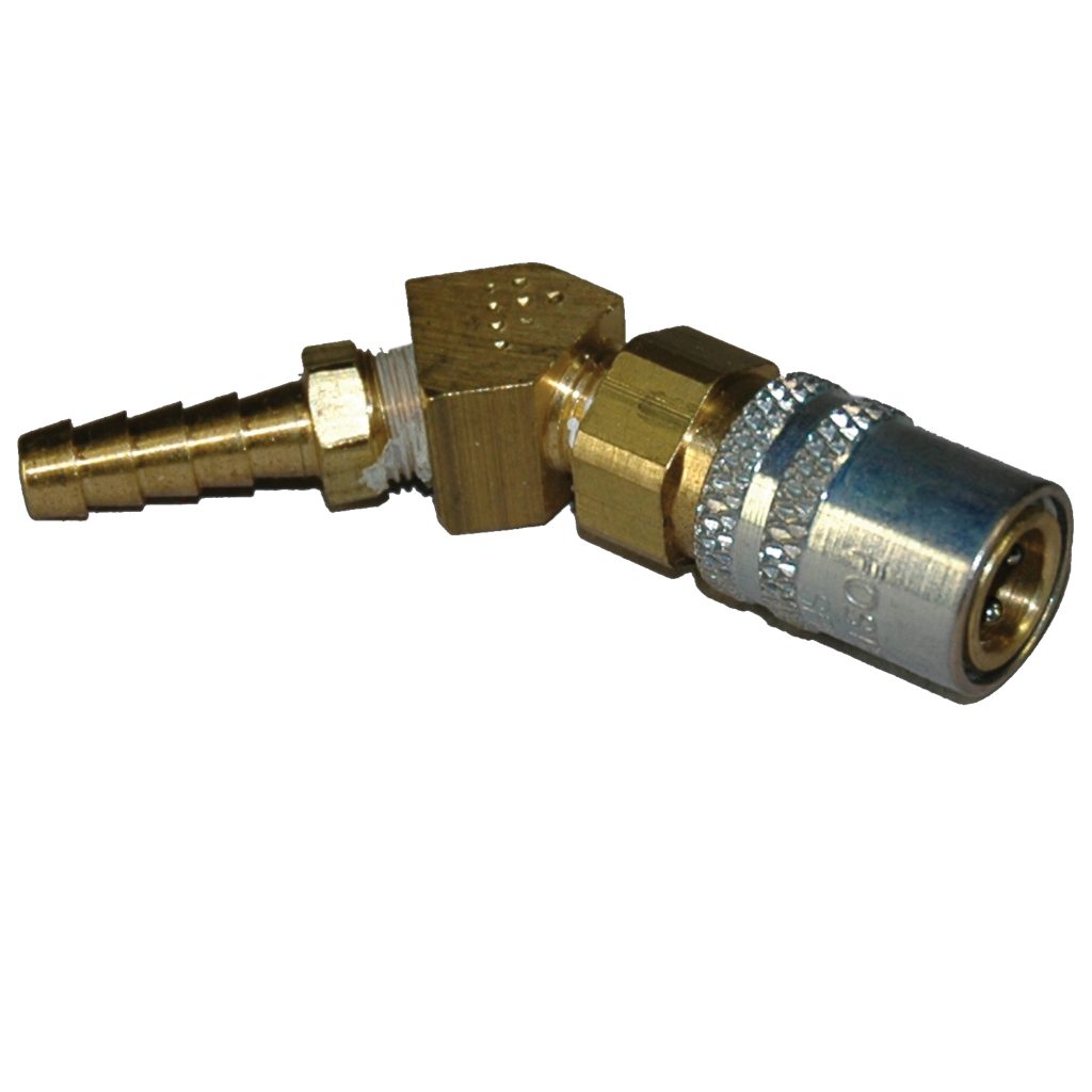 Coupler, 1/4" Passage, 45 Degree, 1/4" Inside Diameter Hose, Valved, 224V Series.