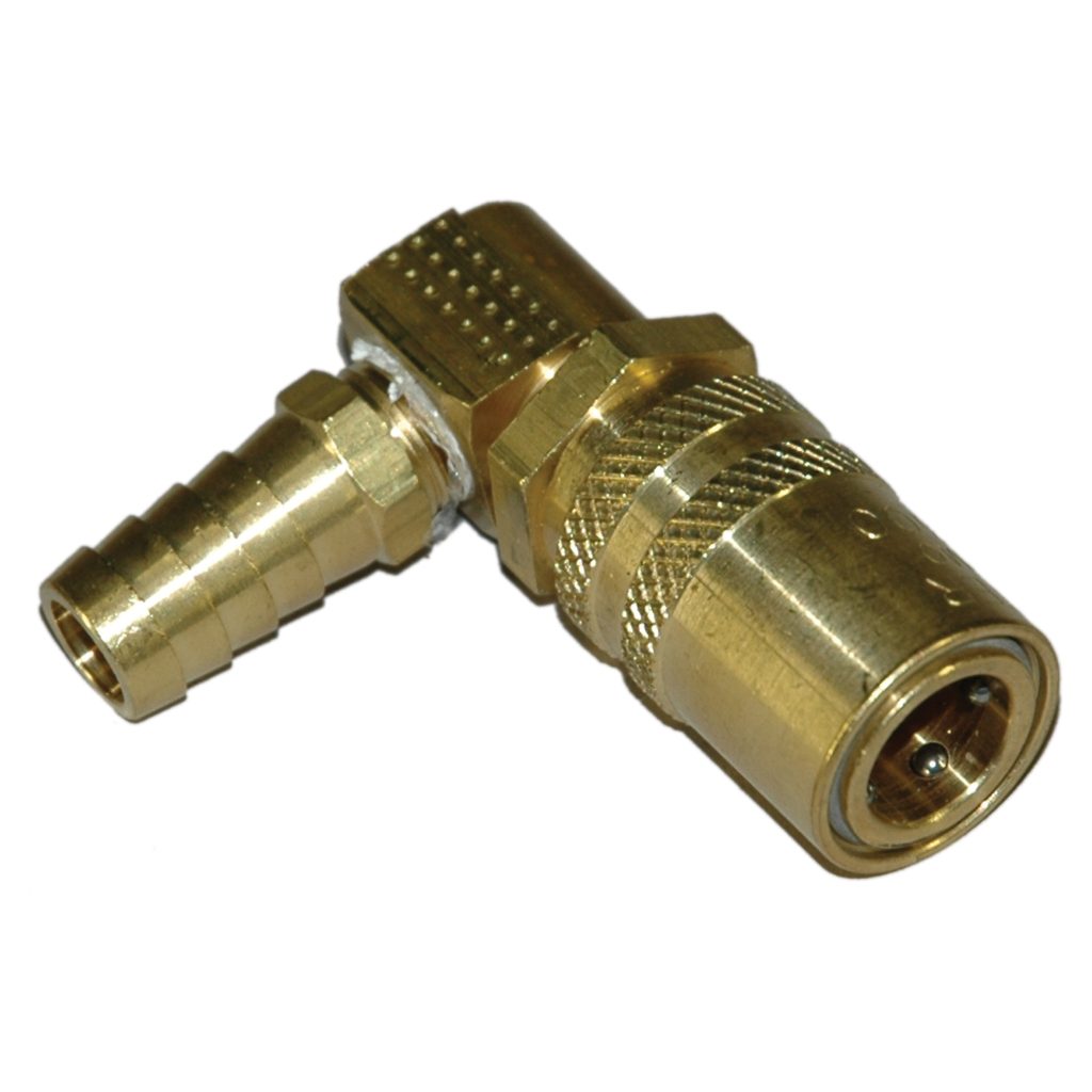 Coupler, 3/8" Passage, 90 Degree, 1/2" ID hose Barb, 318 Series.